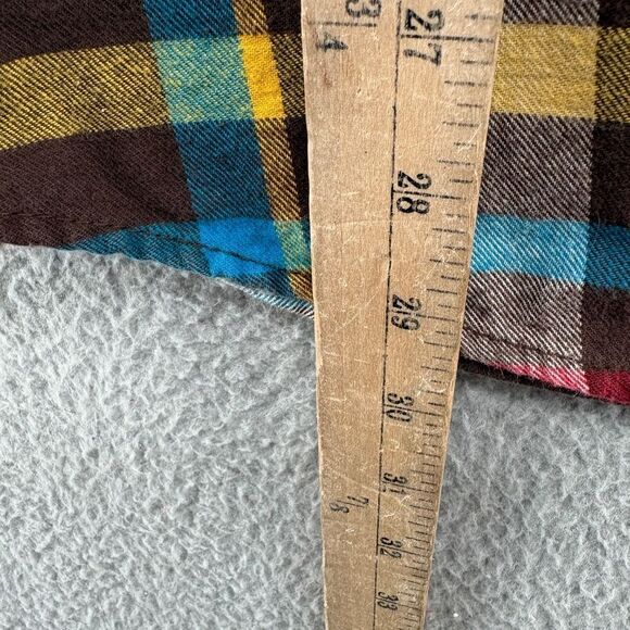 Matchstick plaid flannel button down shirt roll tab sleeve - Picture 6 of 9